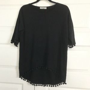 Womens Black POM POM Short Sleeve Sweater Super Soft Boho MADE IN ITALY Sz S/M
